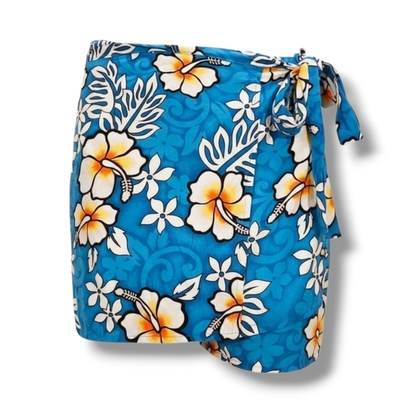Tiki Palm Women’s Hawaiian Floral Wrap Skirt – Blue Tropical Cover-Up, Large - Picture 6 of 6